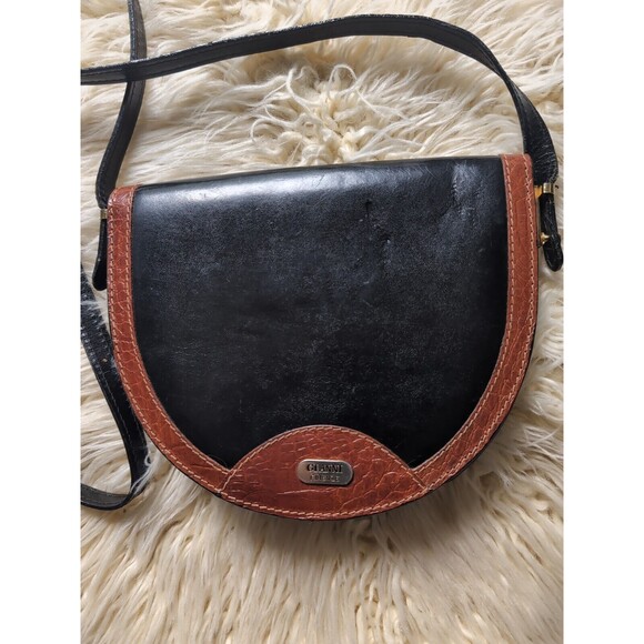 Gianni Firenze Small Mini Two-toned Black Crossbody Italian Leather Handbag Long - Picture 3 of 16